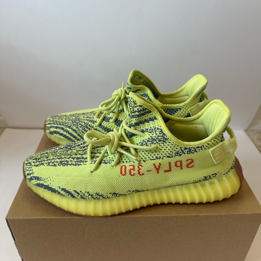Men YEEZY BOOST 350 Yellow and Black Sneakers - Picture 5 of 10